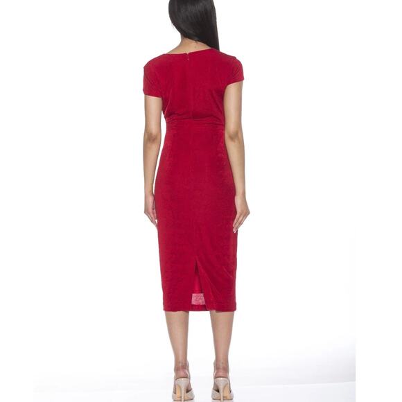 Alexia Admor NWT Orine Red Dress Knee Length Crossover Cap Sleeve Small Shimmer - Picture 5 of 12
